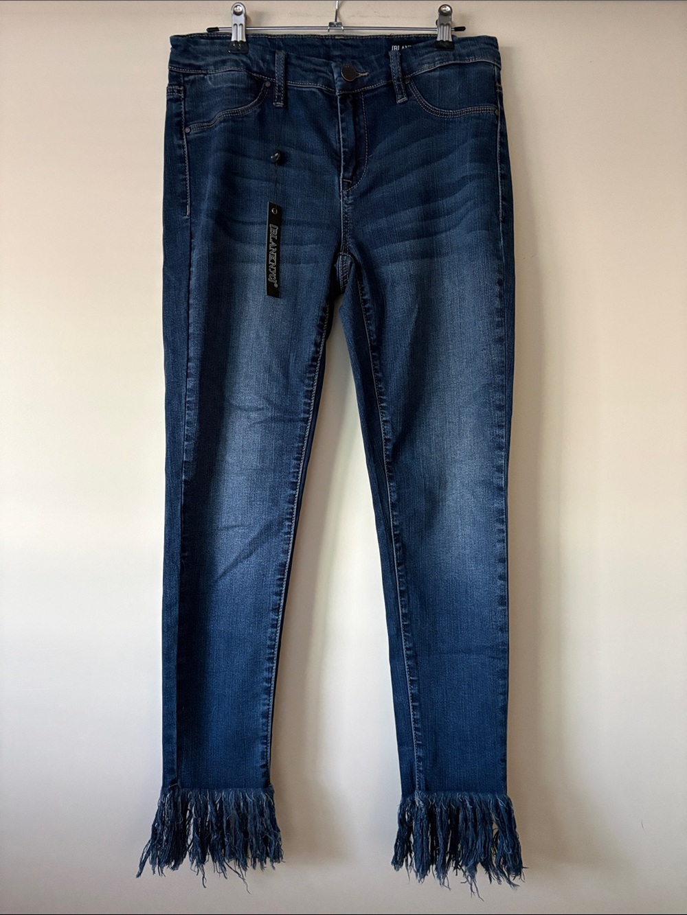 Blank NYC Dark Blue Fringed Ankle Jeans